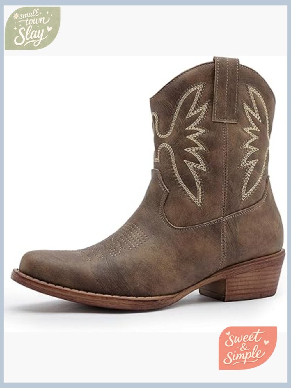 Women's Mid Calf Western Cowboy Boots Low Heel Ankle Boots